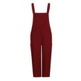 thumbnail image 5 of Sakmal Cargo Jumpsuits for Women Casual Plus Size Solid Cottonand Linen Wide Leg Overalls Square Neck Red Cropped Sleeveless Pants for Women, 5 of 8