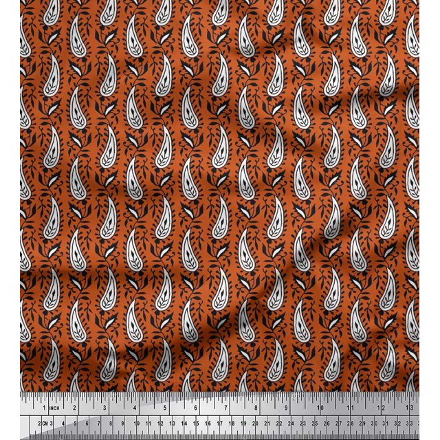 Soimoi Moss Georgette Fabric Leaves & Paisley Block Print Fabric by Yard 42 Inch Wide