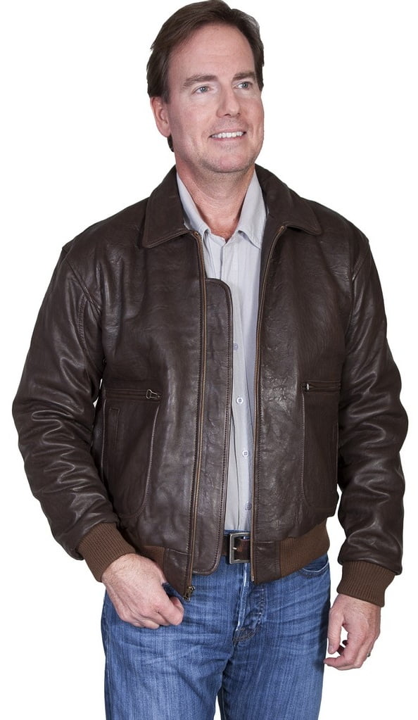 Scully Western Jacket Mens Leather Zip Bi-Swing Knit Waist Bark 714-29 ...