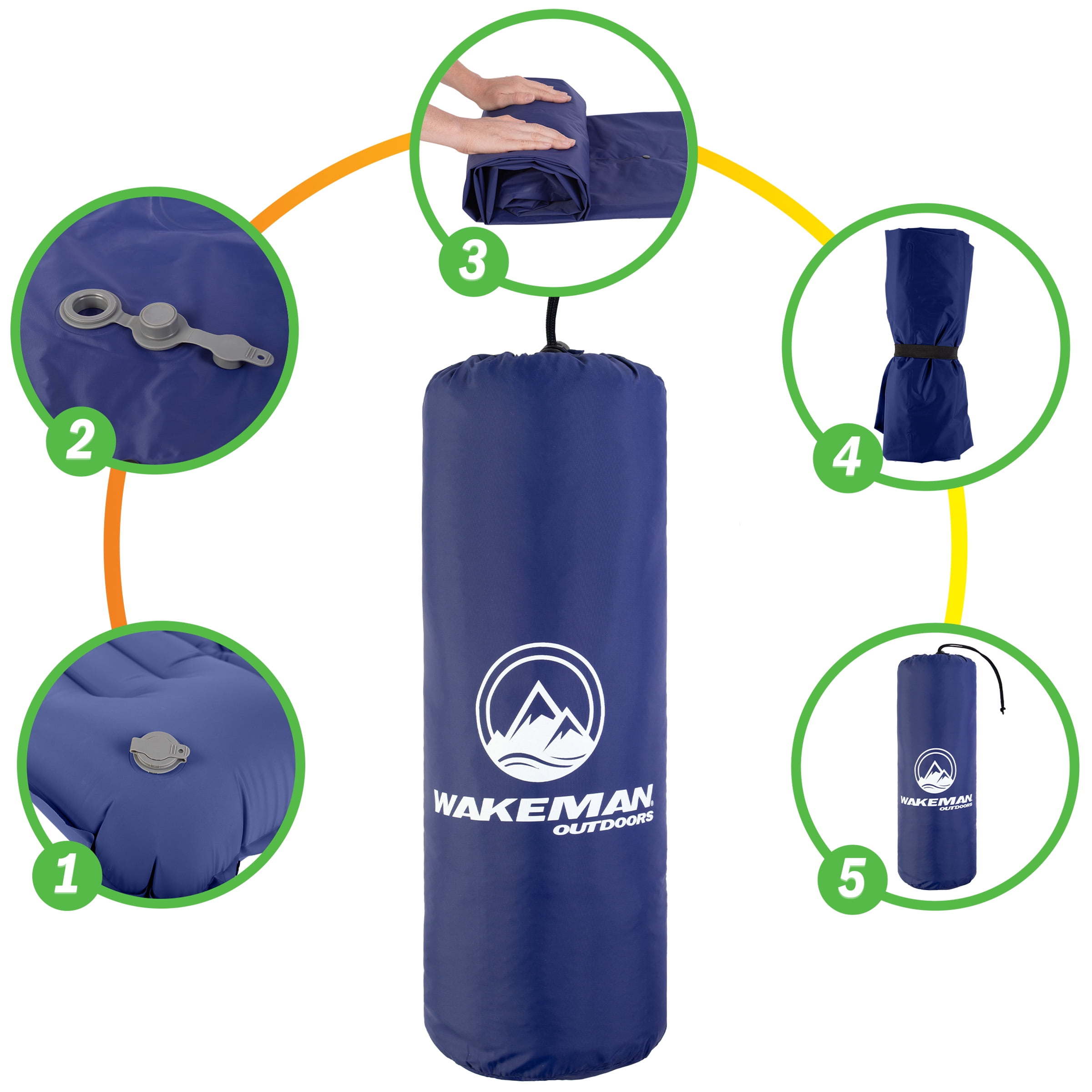 Wakeman Outdoors Sleeping Pad for Camping - Inflatable Mat with Built-in Foot Pump, Waterproof Camp Mattress, Camping Gear Must Haves, Blue