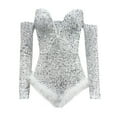 thumbnail image 4 of NMMUED Bodysuits for Women, Sequin Bodysuit, Sparkly Bodysuit for Women, Strapless Bodysuit, Party Outfits for Women, Silver XL, 4 of 6