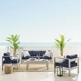 thumbnail image 2 of Lounge Sectional Sofa Chair Table Set, Sunbrella, Fabric, Aluminum, Metal, Silver Blue Navy, Modern Contemporary Urban Design, Outdoor Patio Balcony Cafe Bistro Garden Furniture Hotel Hospitality, 2 of 10