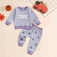 thumbnail image 2 of mgoYE Fall Winter Toddler Baby Girl Halloween Clothes Cute Print Ruffle Shirt Top Pants Set 2 Piece Newborn Infant Girl Outfit|Purple,12-18 Months, 2 of 8