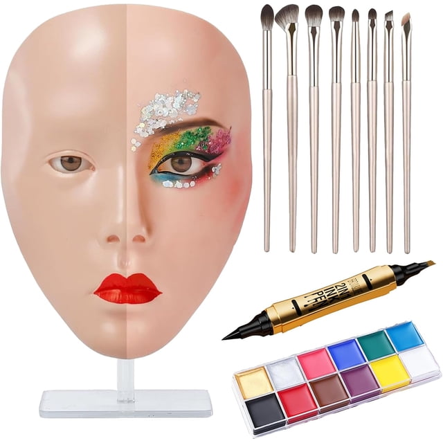 Practice Makeup Face, Face Painting Mannequin Head with Stand, 5D Reusable Silicone Makeup Face Practice, Mannequin Head for Makeup with Makeup Kit, Practice Face for Makeup Artist & Beginner, Pink