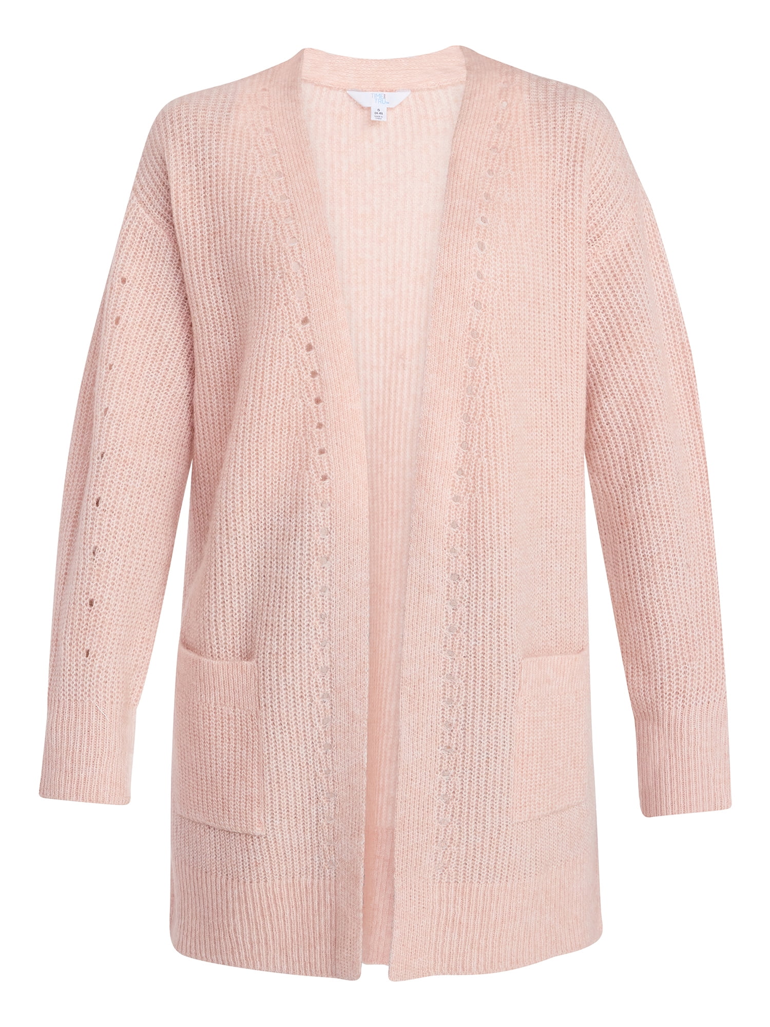 Time and Tru Women's Open Front Cardigan Sweater with Long Sleeves, Sizes XS-XXXL