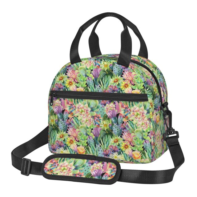 Easygdp Watercolor Blooming Cactus Caja de Almuerzo para Mujeres y Hombres, Bolsa de Almuerzo Insulada, Bolsas Reutilizables Impermeables para Viajes, Trabajo y Picnics