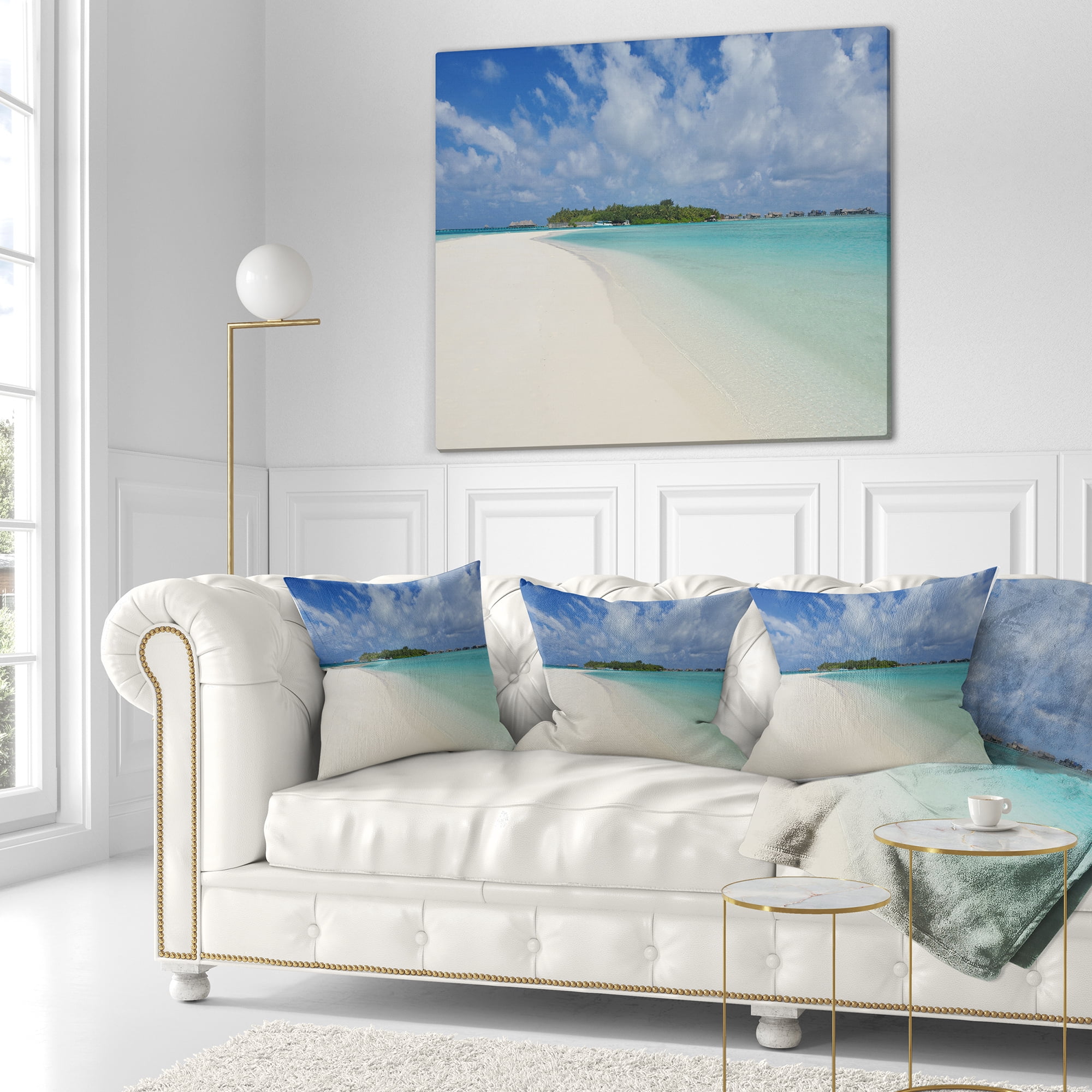 Designart Calm Seashore at Tropical Beach - Modern Seascape Throw Pillow - 18x18