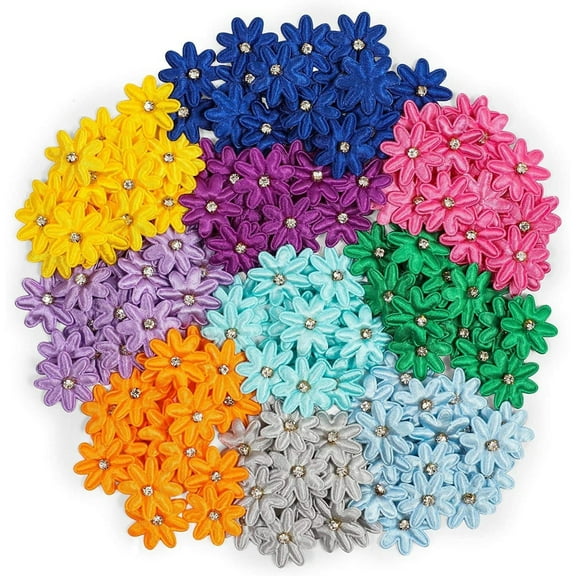 Bright Creations Artificial Mini Flowers, Satin Ribbon Daisy with Rhinestones (1 in, 200 Pack)