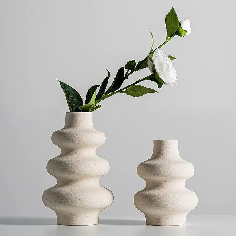  White Ceramic Vases- 2 for Modern Home Decor,Round Matte Boho  Vase for Decor,Ceramic Vases Minimalist Nordic Style for Wedding Dinner  Table Living Room Office Decorative Vase : Home & Kitchen