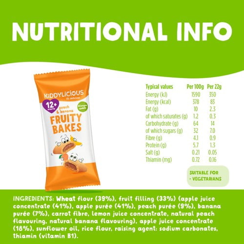 Kiddylicious Peach & Banana Fruity Bakes Baby Snacks Multi 6 x 22g, British Import (Pack of 3)