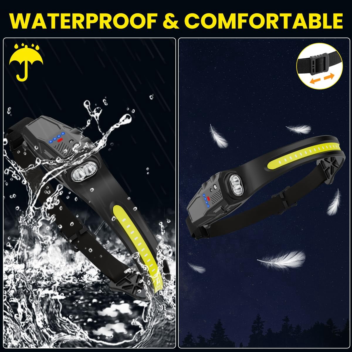 Headlamp Rechargeable 6pack  230° Wide Beam Led 7mode Headlamps For Adults Head Lamp With Motion Sensor Red Light Lamps Lights Forehead Running Camping