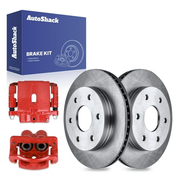 AutoShack 12.01" (305 mm) Front Vented Brake Rotors   Calipers Red | Replacement for 2007 Chevrolet Silverado 1500 Classic 2007 GMC Sierra 1500 Classic 2003-2008 GMC Savana 1500 | 4-PC Brake Kit
