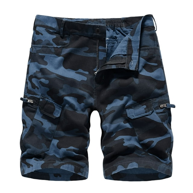 NaWent Men's Shorts Clearance Camouflage Zipper Button Multiple Pockets Cropped Cargo Pants Navy L