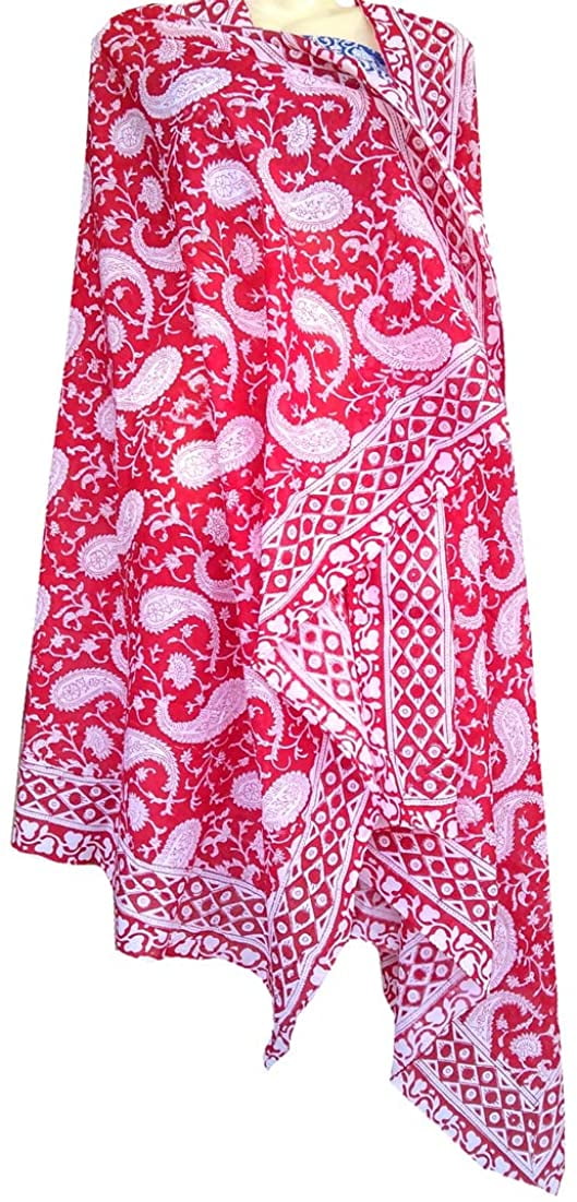 Women Beach Bikini Cover up 100% Cotton Hand Block Print Sarong Womens Swimsuit 