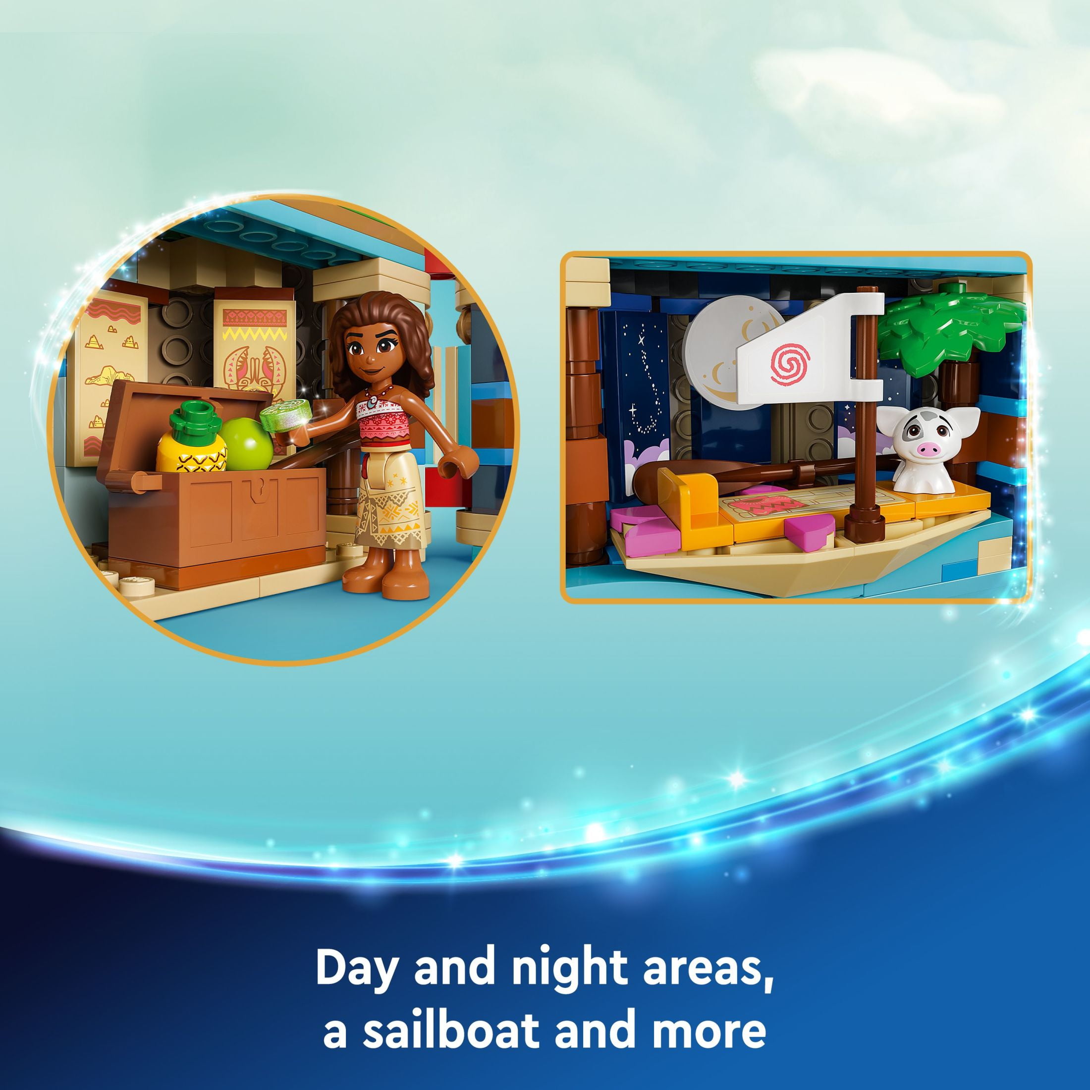 LEGO | Disney Moana’s Flowerpot Buildable Flower Toy, Playset for Kids Includes Pig Figures, Moana Doll, Hidden Room, and Sailboat, Disney Birthday Gift Idea for Girls and Boys, 43252