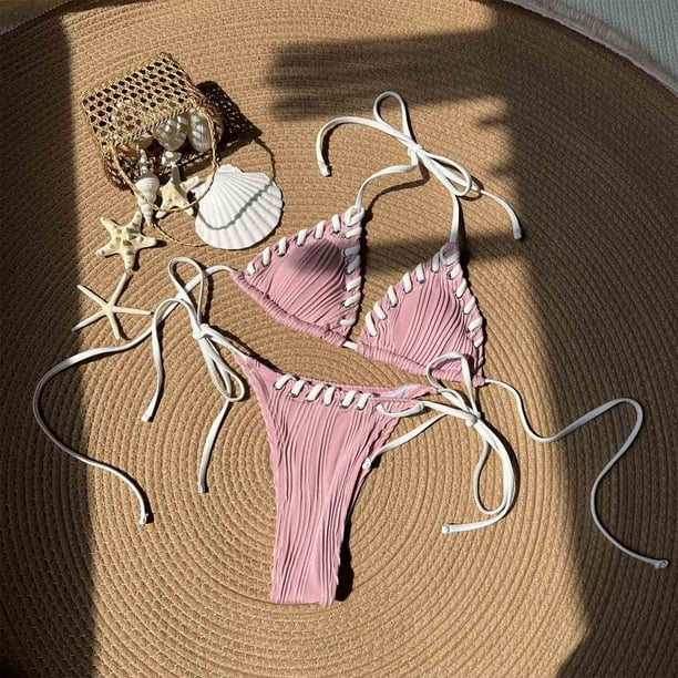 Traje de baño para mujer, bikini de moda de color liso con tirantes divididos, conjunto de dos piezas, trajes de baño para mujer, conjuntos de bikini para mujer, trajes de baño bikini para mujer