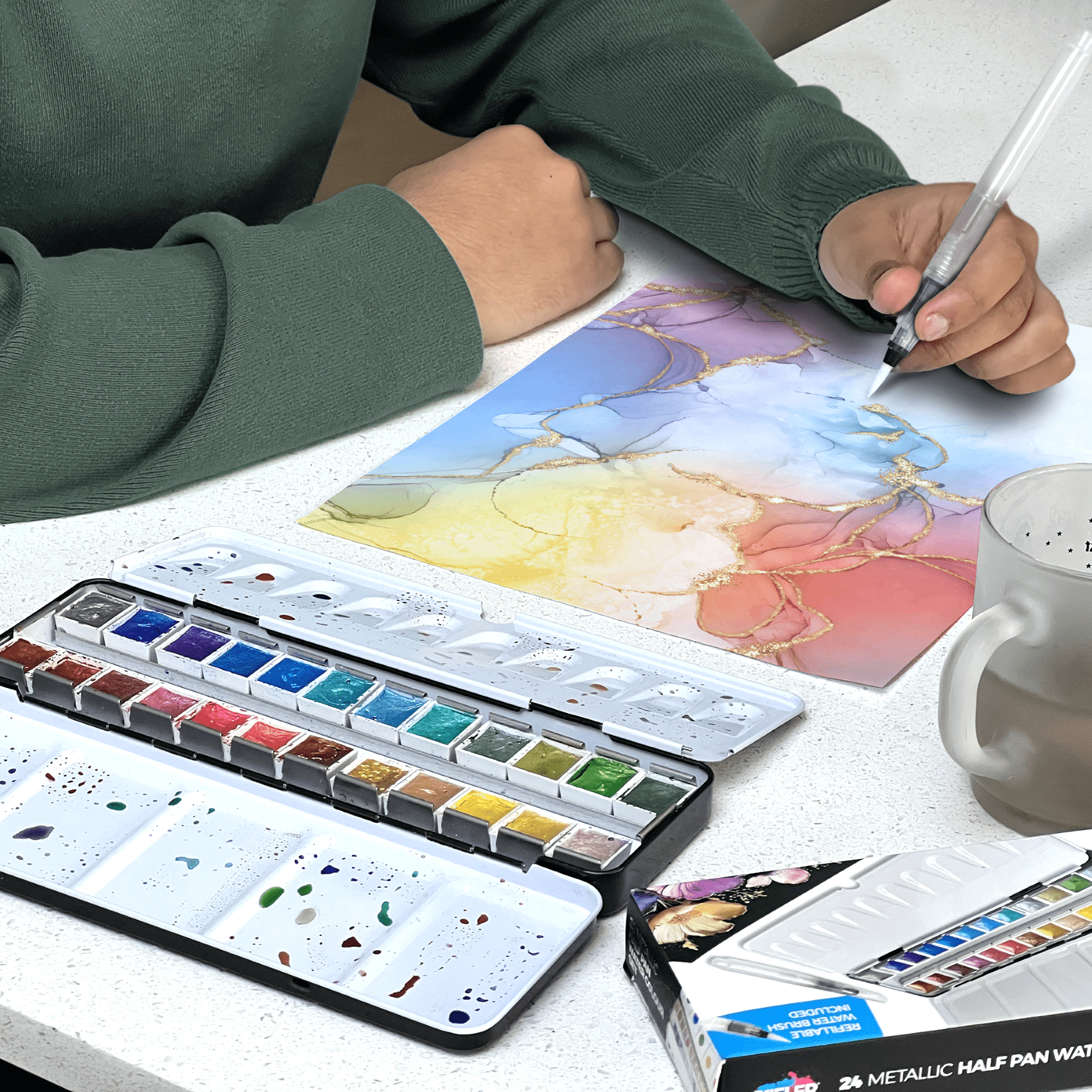 24 Metallic Half Pan Watercolour Metal Set
