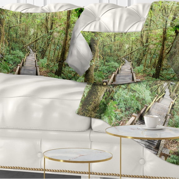 Designart Walk Way in Deep Forest - Landscape Photo Throw Pillow - 12x20