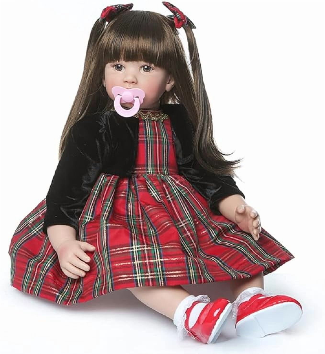 iCradle 24 inch 58cm Lovely Reborn Baby Dolls Girl Reborn Toddler Realistic Looking Lifelike Baby Doll Soft Cloth Body Newborn Babies Wig Sheath Xmas Gift for Kids Girsl