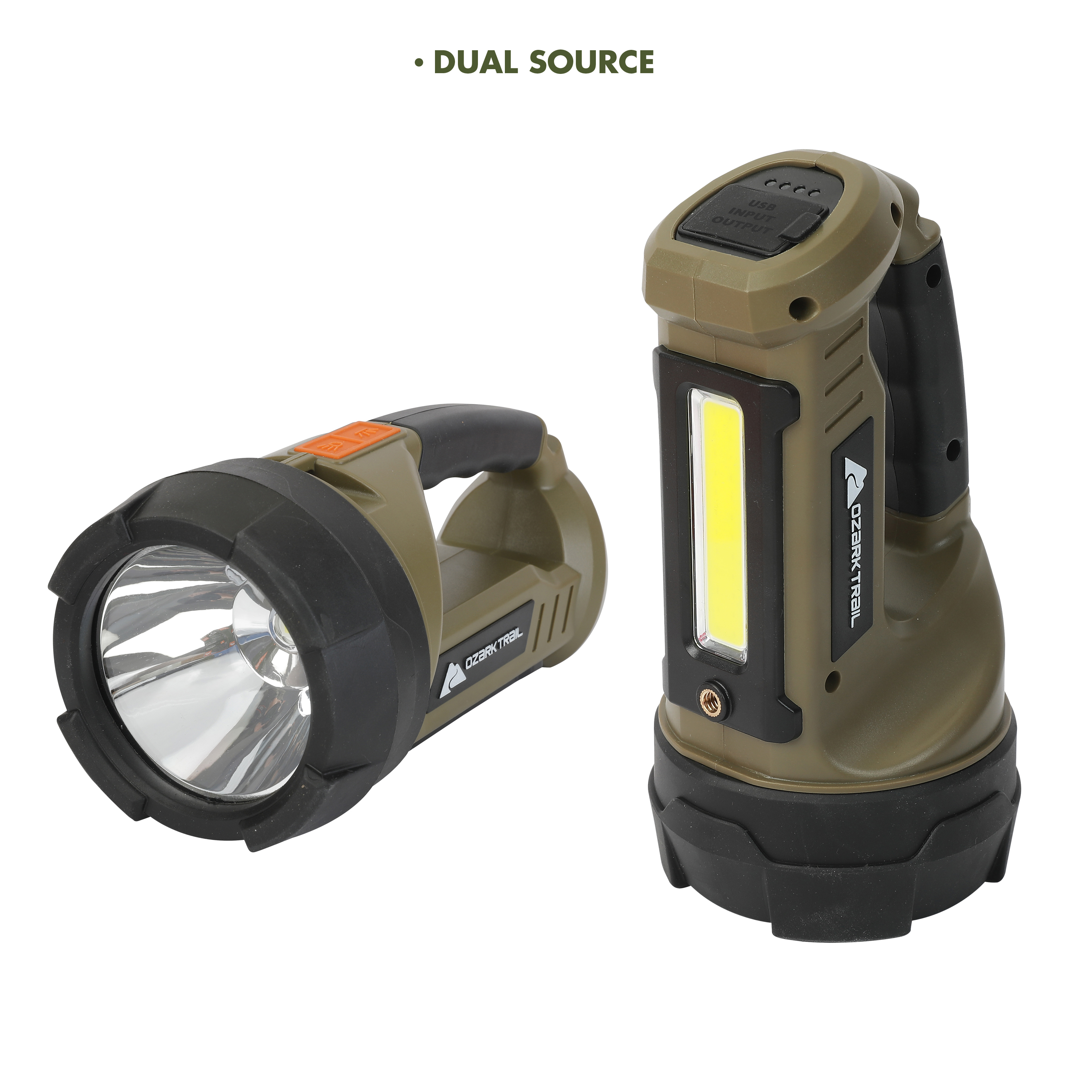 Linterna recargable LED de 4000 lúmenes de doble fuente, con banco de energía de 5000 mAh, oliva 4