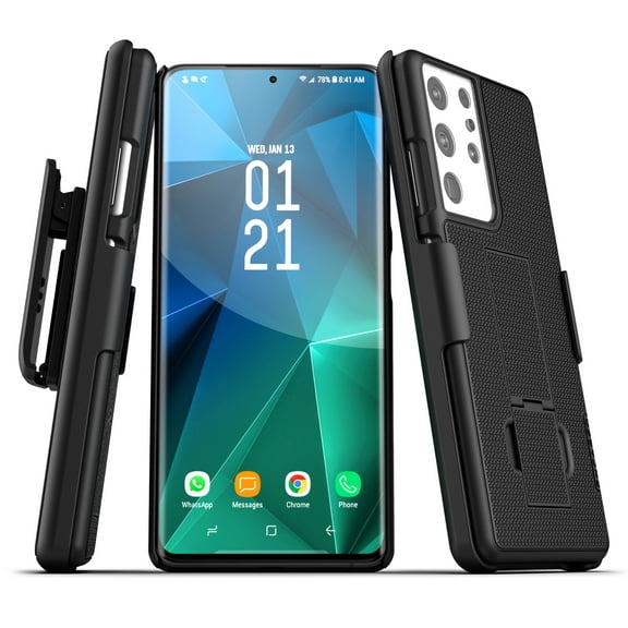 Encased Samsung Galaxy S21 Ultra Belt Clip Case (Duraclip) (2021) Slim Phone Cover with Holster - Black