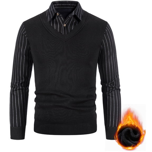 Men's V Neck Knit Sweater Vest Long Sleeve Layered Look Casual Office Pullover