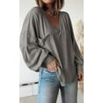 thumbnail image 3 of FreshPretty Women's Ribbed Long Sleeve Tops Summer Spring Pullover Knit Casual V Neck Blouses Trendy Loose Fit Tunic Top, 3 of 7