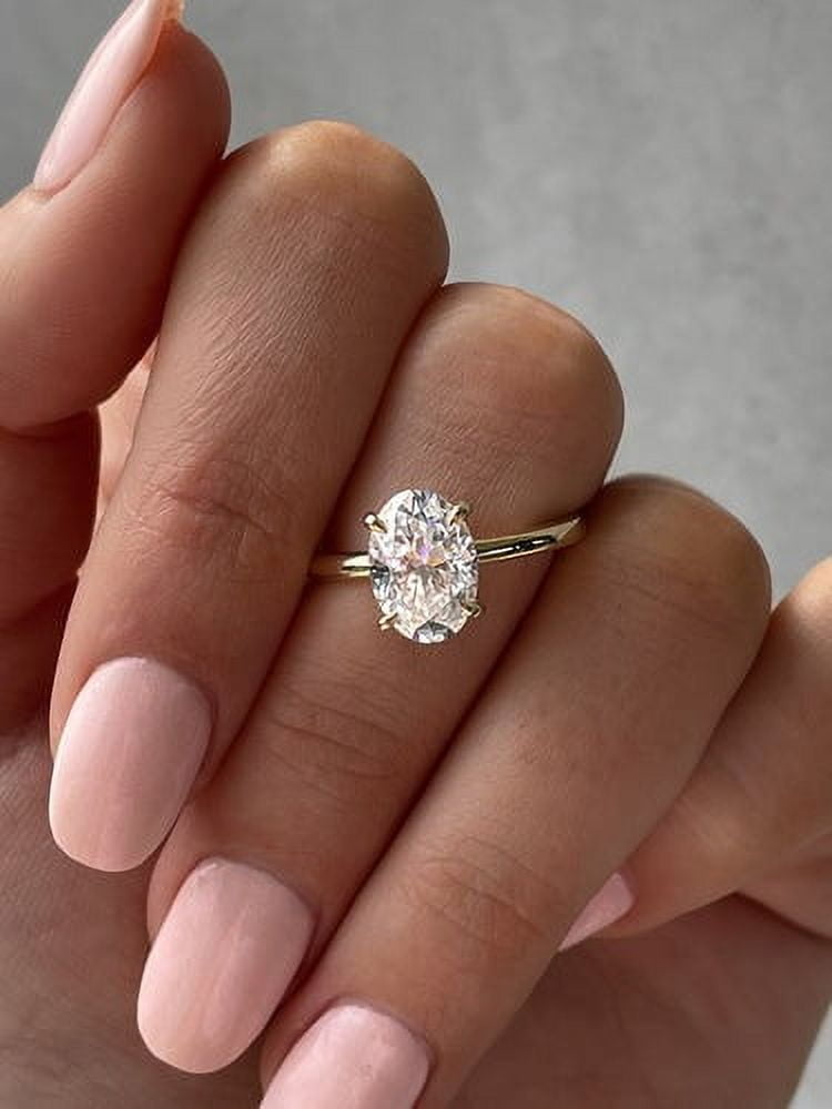 Solitaire Brilliance 2.00CT Oval Moissanite Solitaire Engagement Hidden Halo Ring for Women 14k Yellow Gold Ring Size 6