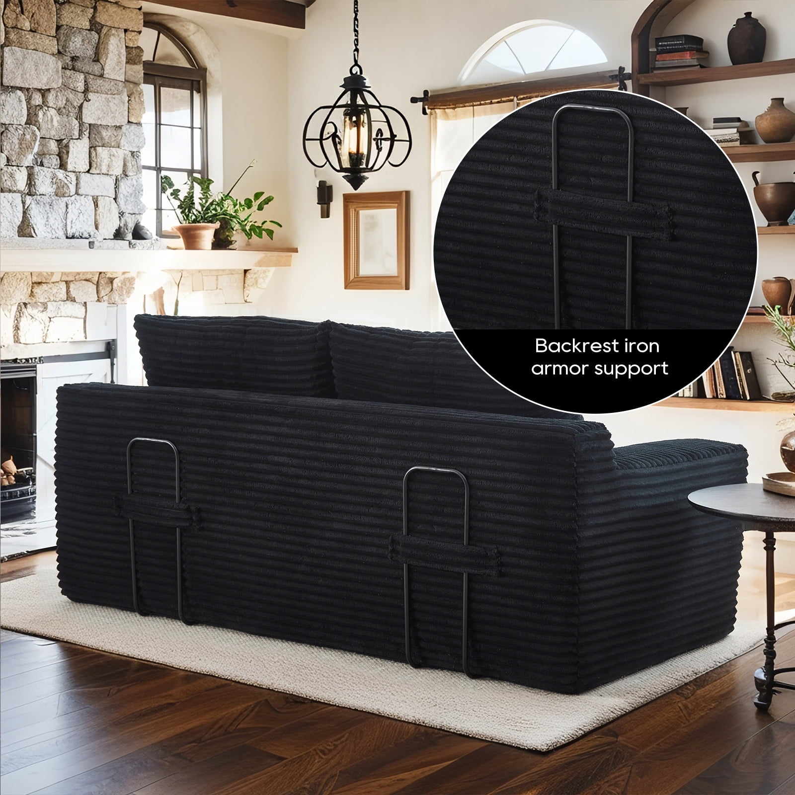 Leumius Convertible Loveseat Compression Sofa for Living Room,Corduroy 2 Seater Couch Memory Foam Sofa for Small Spaces,Apartments,Office,Black