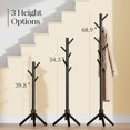 thumbnail image 3 of Sturdy Wooden Coat Tree with 8 Hooks, 3 Adjustable Sizes for Clothes, Hat Stand Used in Bedroom/Office/Entryway, Brown, 3 of 14