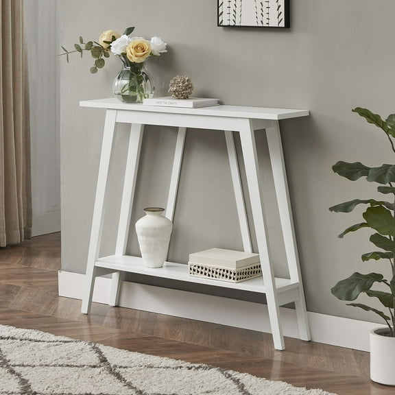 Kings Brand Furniture - Console Table, Narrow Sofa Table with Storage Shelf for Hallway, Front Hall, Entryway, Living Room (White)