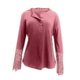thumbnail image 4 of Women Long Sleeve V Neck Button Up Solid Tops Blouse Trendy Slim Fit Lace Sleeves Ribbed Knit Casual Henley Shirts Tunic, 4 of 5