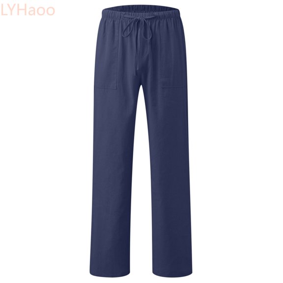 LYHaoo Boys Elastic Waist School Pants, Straight Fit Drawstring Elastic Waist Casual Uniform Pants Kids Back to School Outfits(Blue)