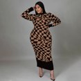 thumbnail image 4 of AURA Plus Size Plaid Print Maxi Dress Crewneck Long Sleeve Patchwork Elegant Sweet Style Long Dress for Fall Winter, 4 of 6