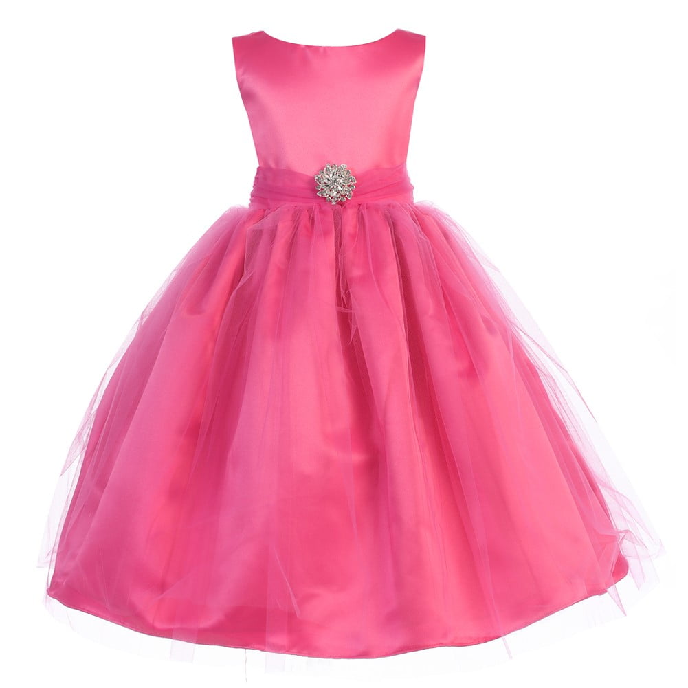 Ellie Kids Ellie Kids Little Girls Fuchsia Dull Satin Tulle Brooch