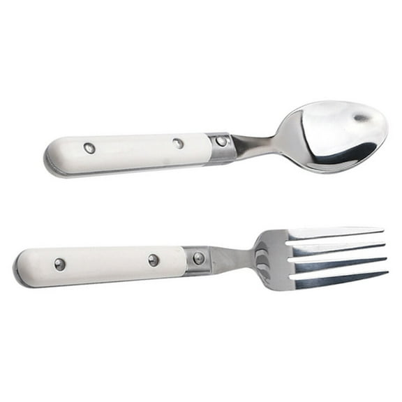2-Piece Beige Kids Fork and Spoon Set for Kindergarten - Children's Utensils for Easy Eating