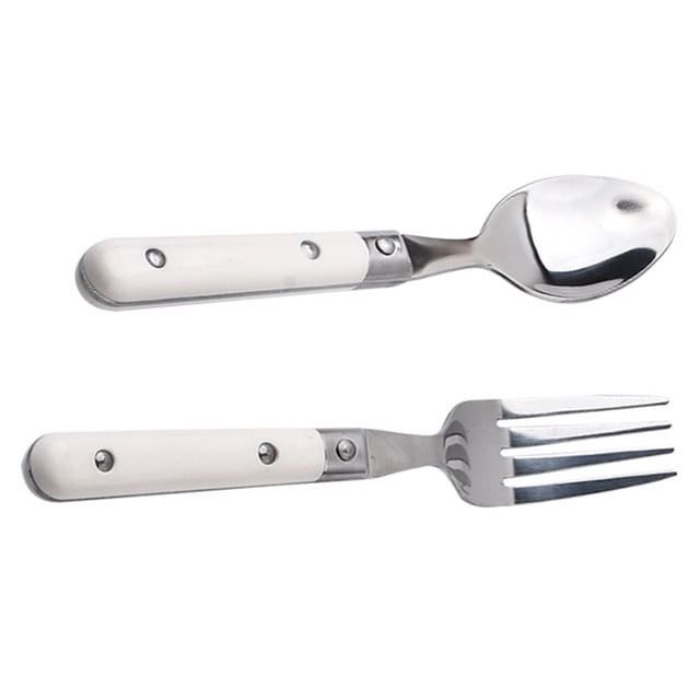 MERRYHAPY 2Pcs Baby Forks Fork with Spoon Stainless Steel Beige Anti-rust Design for Daily Use