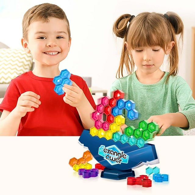 QIPOPIQ Stacking Tower Game,Hexagon Diamond Stack Attack Game,Balance Board Games for 2 Players+ Family Games,Travel,Parties,Team Building Games for Kids & Adults