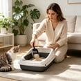 thumbnail image 5 of Semi Enclosed Cat Litter Box with Litter Shovel, Anti-Splash Pet Toilet Tray, Low Entry Spill Proof Litter Pan for Kittens, Easy Clean Plastic Cat Poop Basin for Indoor Potty Training Home Use, 5 of 6