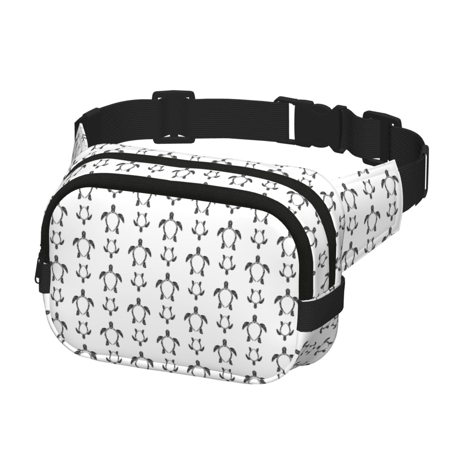 Picia Hand Drawn Turtle Print Square Double-Layer Waist Bag Mini Adjustable Waist Belt Bag Exercise Running Travel Hiking