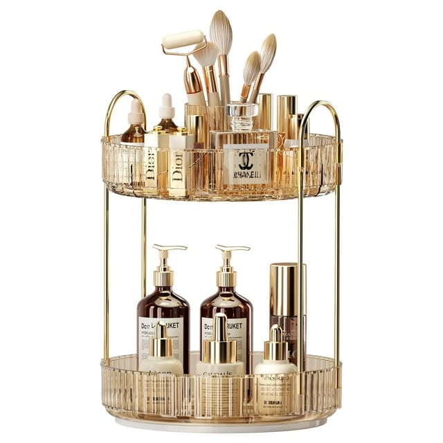 Organizador de maquillaje giratorio 360, almacenamiento de maquillaje para el cuidado de la piel de gran capacidad, organizadores de perfumes de 2 niveles, organizador de tocador cosmético con soporte