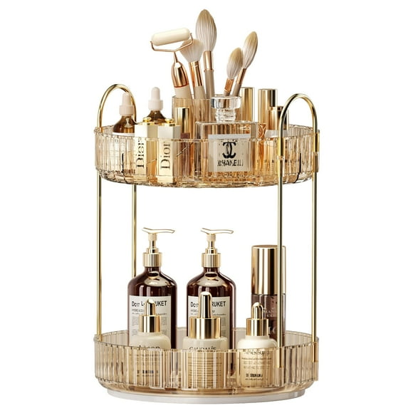 Organizador de maquillaje giratorio 360, almacenamiento de maquillaje para el cuidado de la piel de gran capacidad, organizadores de perfumes de 2 niveles, organizador de tocador cosmético con soporte