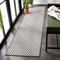SAFAVIEH Machine Washable Rug Indoor/Outdoor Bermuda Collection - Bermuda Amina Geometric Chevron Indoor/Outdoor Runner Rug Light Blue/Cream, 2' x 8'