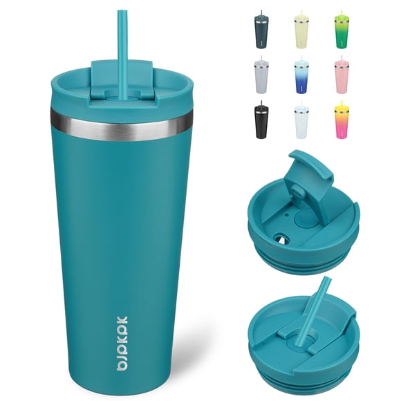 BJPKPK Vaso de 22 onzas con tapa y pajita, taza de café de viaje de acero inoxidable, vasos aislados, Laguna