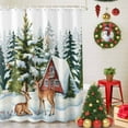thumbnail image 5 of Shower Curtain 72"W x 84"L Winter Christmas Elk Snow Pine Trees Fabric Shower Curtains Set with Hooks Water Repellent Bathroom Curtains Machine Washable Bathroom Accessories, 5 of 9