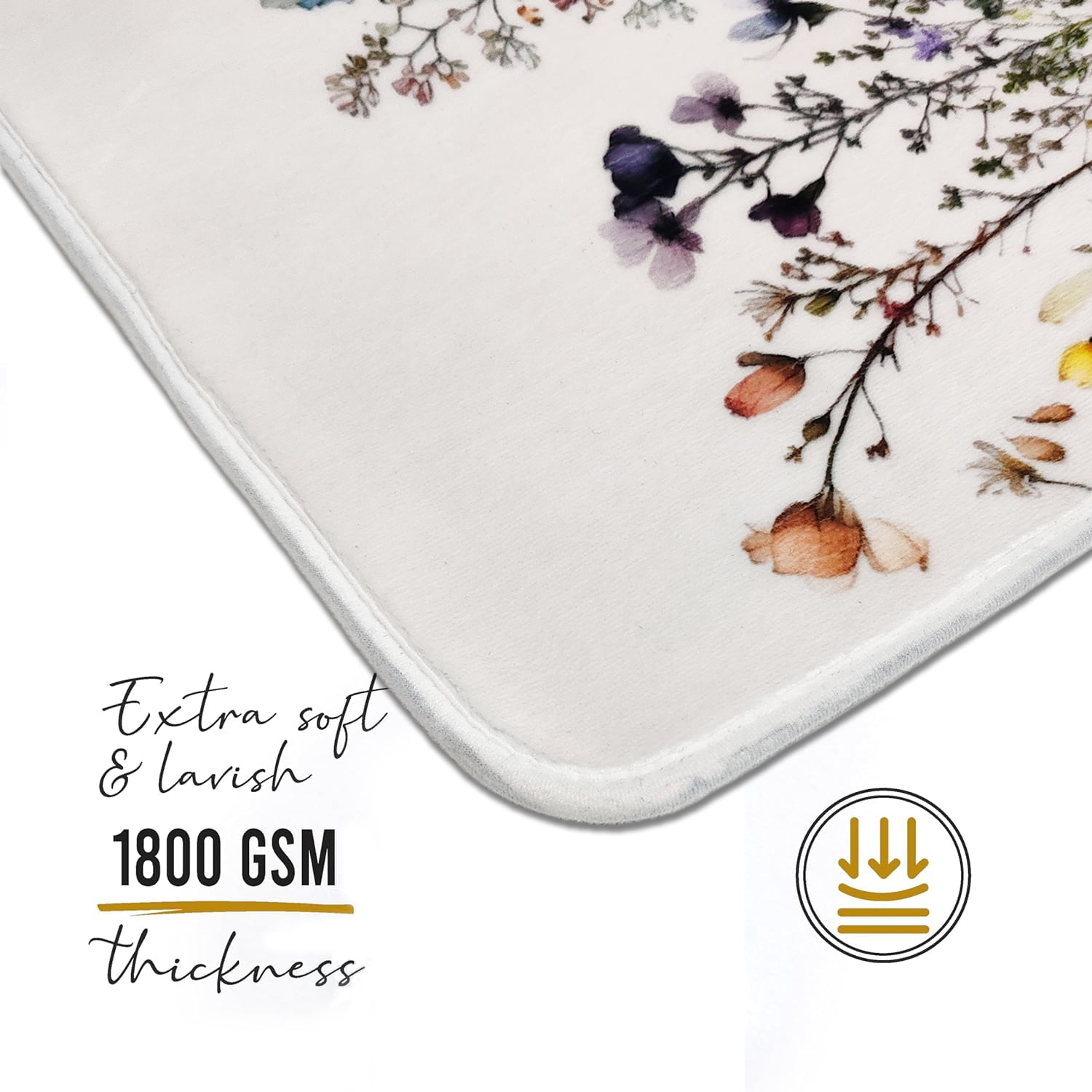 Sage Green Floral Bathroom Rug 47 * 16inch Long Plant Bath Mat for Shower Non Slip Absorbent Cute Leaf Bath Rugs (Yellow Flower)