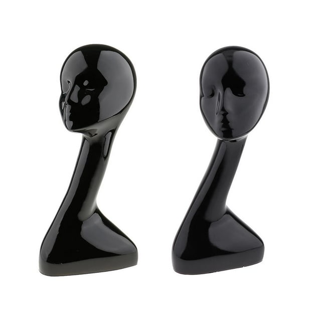 2 Piezas De Modelo De Maniquí Femenino Con Peluca Y Soporte De Exhibición De Cabello Negro Elegante Cuello 19 Pulgadas Colco Cabezal de exhibición de peluca