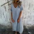 thumbnail image 2 of WTXUE Plus Size Dresses, A-Line Short Sleeve Vestidos Casuales Para Mujer V-Neck, Casual Spring And Summer Loose Skirt Cotton And Linen Dress Solid Mid-Length Women's Plus, Gray Size XL, 2 of 5