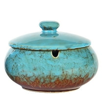 Ceramic Ashtray with Lids, Cigarette Ashtray Outside Porch Decorations Outdoor, Smoking Accessories for Indoor or Outdoor Use, Ash Holder Tray for Home Office Decorations - Blue