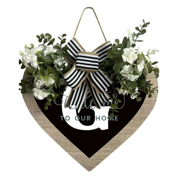Guirnalda de 26 letras en forma de corazón con el apellido A Z para colgar en la puerta de entrada Guirnalda de primavera para colgar en la puerta de entrada